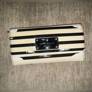 kate spade Black and Cream Striped Patent Wallet